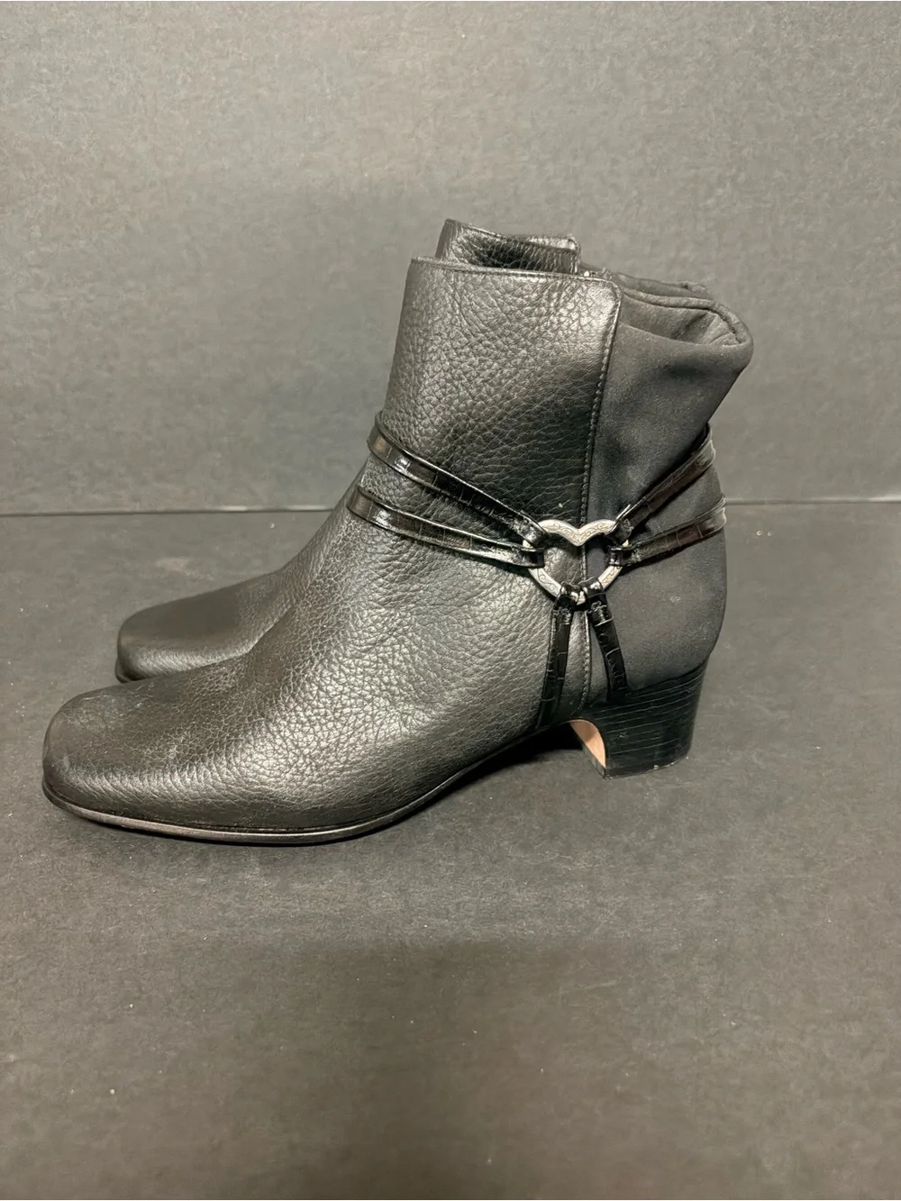 Women's Brighton Black Ankle Boots with Decorative Straps